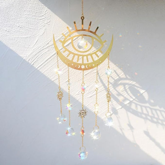 Artilady Evil Eye Garden Suncatcher - Large Prisms Crystal Ball Wind Chimes for Outside Sun Catcher Indoor Window Boho Witchy Room Home Bedroom Decor Christmas Housewarming Gift for Her