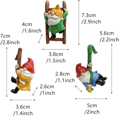 Set of 3 Cute Climbing Gnome Figurines Flower Pot Hugger, Resin Hanging Gnomes Statue Outdoor Decor Fence Ornaments for Patio Lawn Garden Yard
