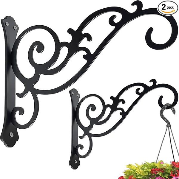 2 Pcs Hanging Plant Bracket Wall Hook Hanging Plant Brackets 12-Inch Black Iron Plants Indoor/Outdoor Planter Hangers Hooks for Hanging Lanterns,Bird Feeders,Wind Chimes