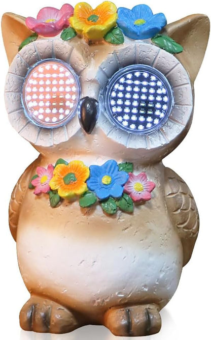 Solar Garden Statue with LED Lights, Dynamic Blinking Lights and Flowers, Outdoor Garden Figurine for Patio Porch Lawn Backyard Decor, Housewarming Gifts for Women (Owl)