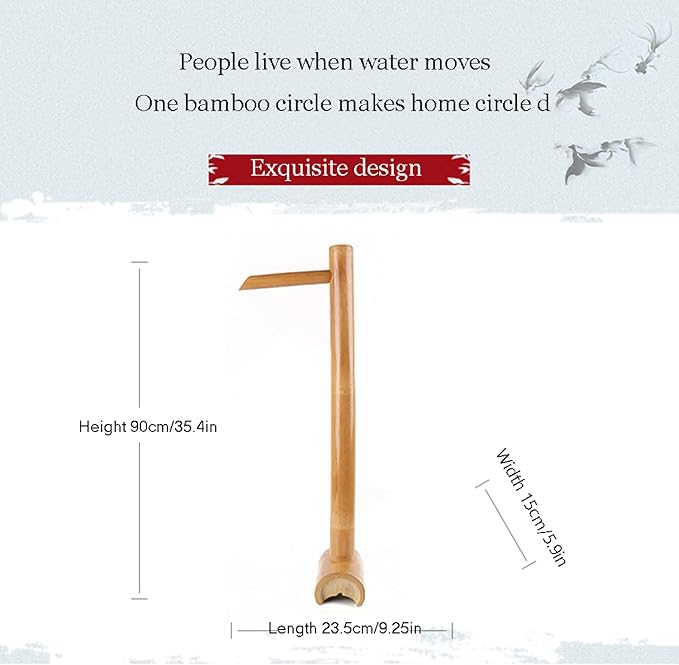 Water Features for The Garden Solar Powered Bird Bath Garden Bamboo Fountain Bamboo Flowing Water Courtyard Decoration Water Features Flowing Water Fish Tank Stone Trough,30cm Decoration,90cm