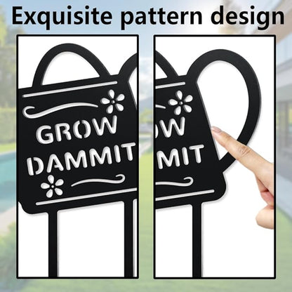 WADORN Grow Dammit Metal Outdoor Statues Silhouette, Funny Watering Can Metal Decorative Garden Stakes Rustic Silhouette Ornament Gift Funny Outdoor Decor for Backyard Patio Lawn Walkways Outdoor