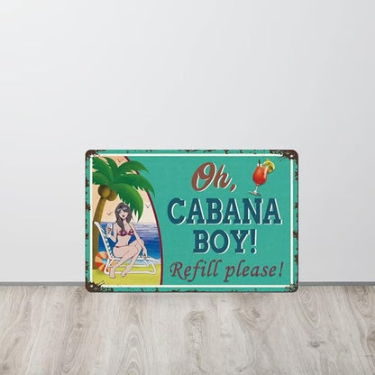 Cabana Boy Metal Sign Vintage Tiki Bar Signs for Outside Bar Home Yard Wall Decoration Pool Decor Patio Beach 12x8 Inch