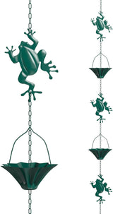 Rain Chains for Gutters Downspouts Outside-Decorative Rain Chain Metal Cups,Adjustable Hanging Rain Hutter Chain,Replacement for Downspout,Vintage Copper Rain Catcher Frog-2.6m(8.6ft)