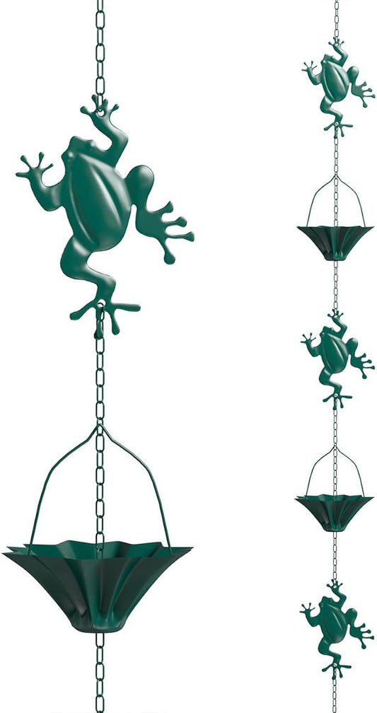 Rain Chains for Gutters Downspouts Outside-Decorative Rain Chain Metal Cups,Adjustable Hanging Rain Hutter Chain,Replacement for Downspout,Vintage Copper Rain Catcher frog-4m(13.2ft)