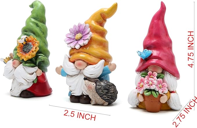 Hodao Set of 3 Spring Gnome Decorations Flower Gnomes Ornaments Decor Summer Outdoor Figurines Spring Elves for Porch, Garden Yard, Flower Bed Garden Gifts for Women, Mom