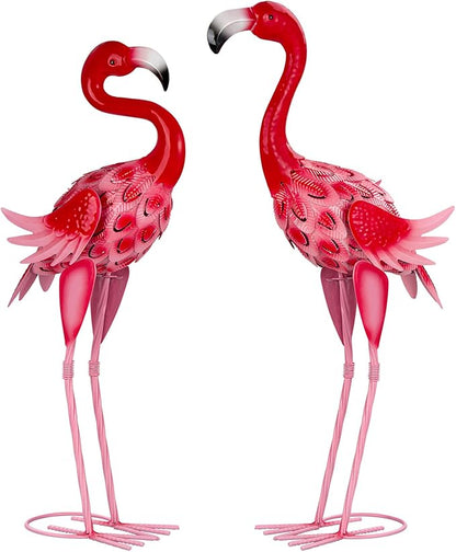 XONOR Metal Garden Flamingo Statues and Sculptures, Set of 2 Pink Outdoor Metal Flamingos Bird Art for Home Yard Patio Lawn Backyard Porch Decorations