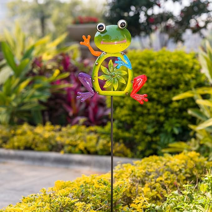 OAKLORE Metal Frog Wind Spinners Outdoor Garden Wind Sculptures & Spinners with Stakes, Decorative Yard Art for Patio, Lawn, Garden Decor