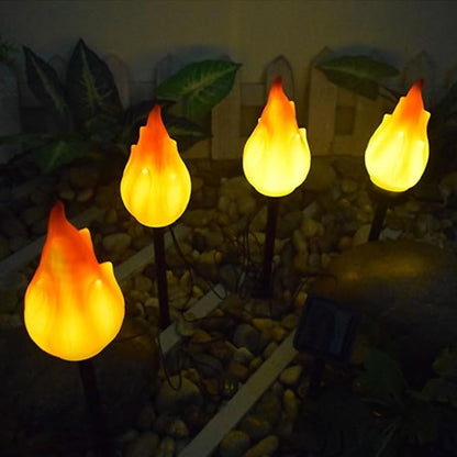 1 Solar by 4 Flame Lamps, Outdoor Courtyard Atmosphere Camping Light, Waterproof Ground Inserting Décor Lights (4 Flame Solar Lamp)