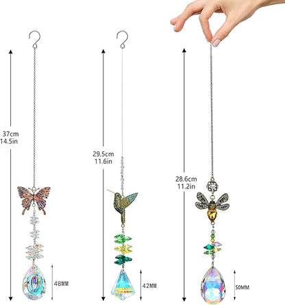 H&D HYALINE & DORA 3Pcs Crystal Suncatcher for Windows Hanging Prism Rhinestones Sun Catcher with Chain and Hook Rainbow Maker for Ceiling Garden Home Indoor Decor