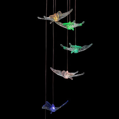 Alpine Corporation 27" Tall Outdoor Solar Powered Wind Mobile with Color Changing LED Butterfly Lights