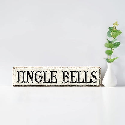 Madcolitote Ancient Retro Jingle Bells Wood Sign Jingle Bells Custom Street Sign Rustic Wooden Wall Art Farmhouse Wall Decor Kitchen Home Decor Signs Wall Hanging Sign Housewarming Gift 4x18in