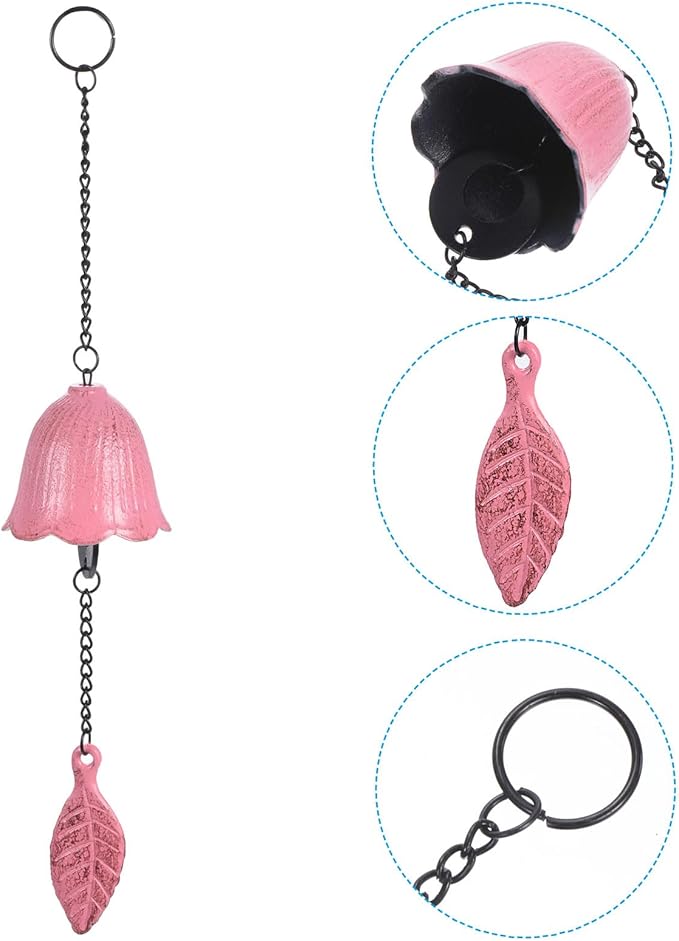 PATIKIL Japanese Wind Chime, Temple Bells Retro Outdoor Hanging Metal Iron Wind Chime for Outside Garden, Leaf, Pink