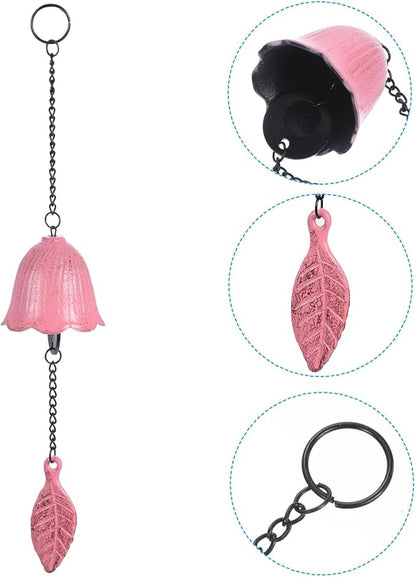 PATIKIL Japanese Wind Chime, Temple Bells Retro Outdoor Hanging Metal Iron Wind Chime for Outside Garden, Leaf, Pink