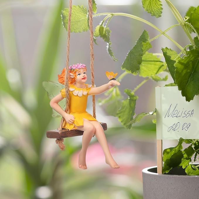 HANABASS Flower Fairy Swing Statue Outdoor Garden Sculpture Creative Hanging Fairy Figurine for Patio and Landscape Resin Crafts Swing Statue for Lawn Yard Patio Windowsill Garden Gifts
