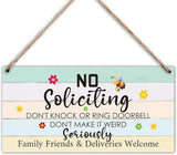 Wood Hanging Decor Sign, No Soliciting, Don't Knock or Ring Doorbell, Rustic Wood Front Door Plaque Wall Art Decor Gift, 10" x 5" Wood Decor Hanging Sign for Porch Yard Farmhouse House Outdoor-07