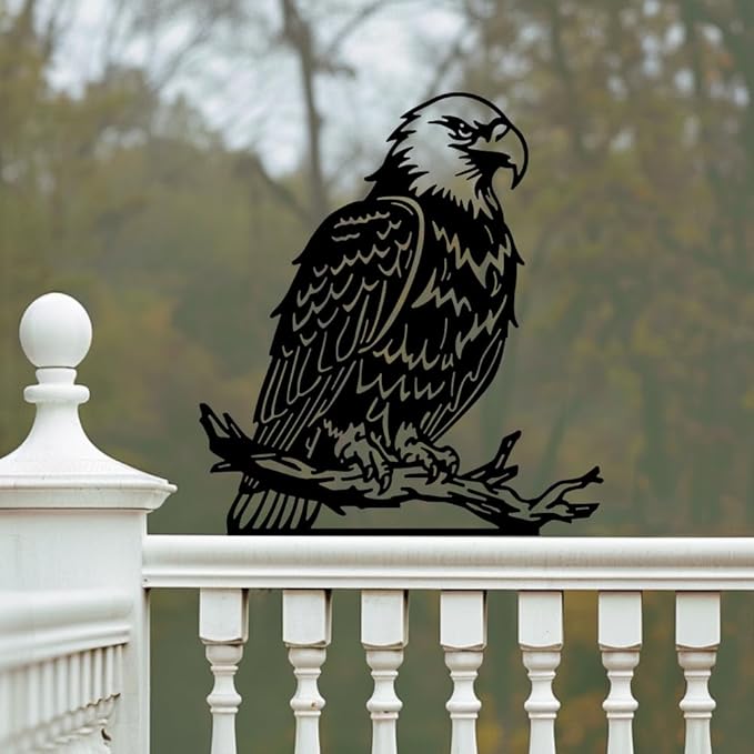 WADORN Eagle Metal Garden Yard Art Decor, Bird on Branch Iron Decorative Garden Stakes Wild Animal Black Silhouette Outdoor Fence Decor for Tree Wall Ornaments Yard Art Outdoor Decor Garden Decor