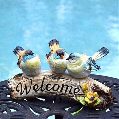 Garden Statues Outdoor Large Clearance Animal Garden Ornaments Outdoor Garden Decoration Outdoor Courtyard Villa Resin Three Birds Welcome Ornaments Garden Statues Landscape Card