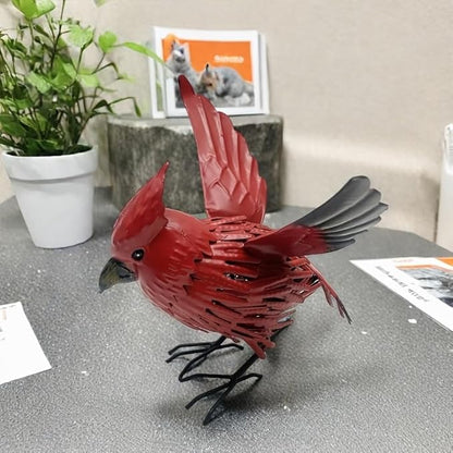 Metal Red Crown Little Red Bird Abstract Art Sculpture Seasonal Sculpture Suitable for Garden, Home, Indoor Furniture, Outdoor Home, Forest Garden, Garden Decoration