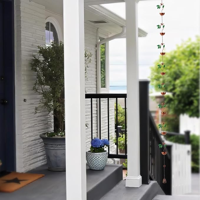 dreamysoul Rain Chains for Outside, Leaves and Bird Decorative Rain Catcher Chains for Downspout Gutter, Eaves Drainage