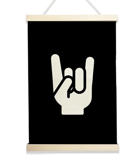 NQDWX Rock On Hand Sign Wood Poster Hanger - Vintage Music Band Wall Decor for Boys Room, 12x17 Inch Rustic Wood Frame Rock & Roll Art, Cool Retro Bedroom Poster, Guitarist Gift for Teens. (132)