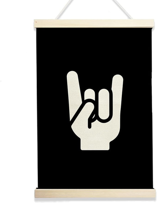 NQDWX Rock On Hand Sign Wood Poster Hanger - Vintage Music Band Wall Decor for Boys Room, 12x17 Inch Rustic Wood Frame Rock & Roll Art, Cool Retro Bedroom Poster, Guitarist Gift for Teens. (132)