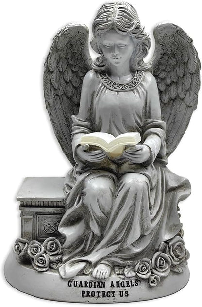 OrnamentallyYou Spring & Summer-Themed Garden Statues – Adorable Outdoor Decor for Lawn, Patio & Porch (Guardian Angel Reading Book Garden Statue, 10" Solar Powered Angelic Outdoor Figurine)