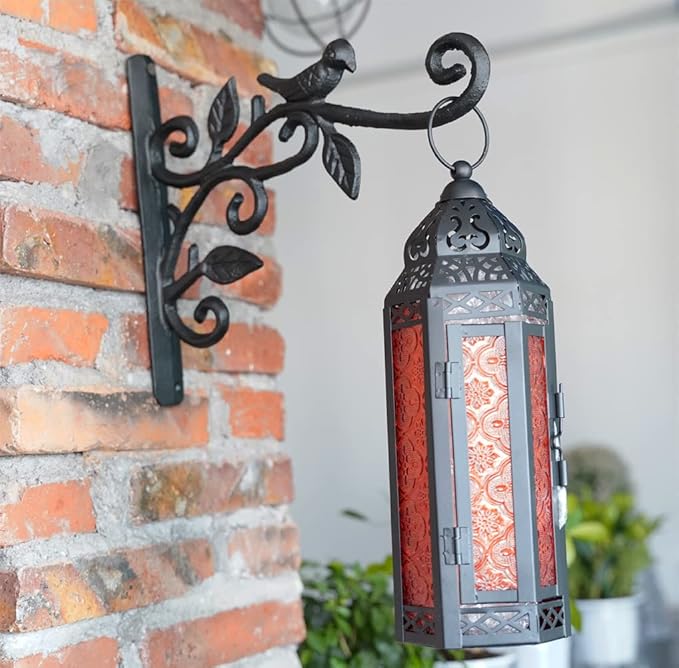 KiaoTime Cast Iron Metal 9.5" Hanging Planter Flower Pots Bracket Bird Feeder Hook Wind Chime Lanterms Hanger with Double Sided Bird for Indoor Outdoor Wall Fence Deck Trees Patio Garden Post Arm