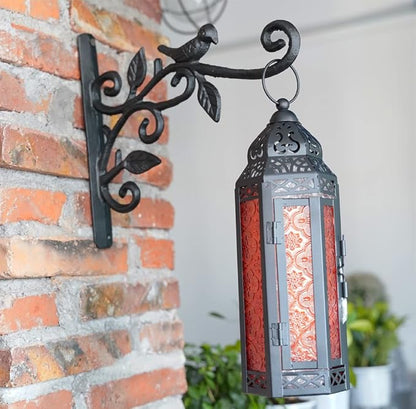 KiaoTime Cast Iron Metal 9.5" Hanging Planter Flower Pots Bracket Bird Feeder Hook Wind Chime Lanterms Hanger with Double Sided Bird for Indoor Outdoor Wall Fence Deck Trees Patio Garden Post Arm