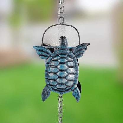 10 FT Rain Chains for Gutter, Rain Chain with 12 Turtle Shape Cups Adjustable Rain Catcher Chain for Gutters, Eaves, Drainage, Replacement for Downpout