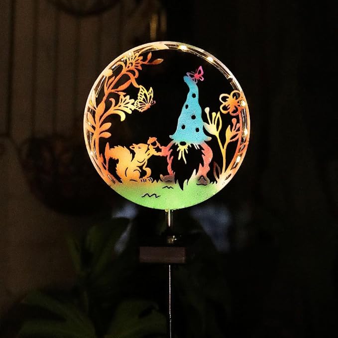 Solar Powered Squirrel elf Light, Garden Decoration forging Iron Art Beautiful Squirrel and elf Ground lamp, Wireless Dusk to Dawn LED Landscape Light Waterproof.