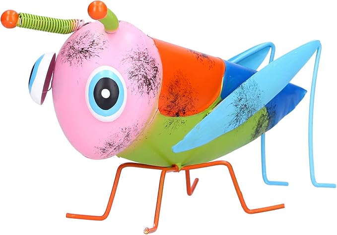 Iron Grasshopper Garden Ornament, Metal Sculpture for Outdoor Patio Lawn Decor, Hand - Painted Anti - Animal Figurine with Vivid Colors for Yard and Home Decoratio (Pink)