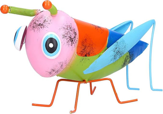 Iron Grasshopper Garden Ornament, Metal Sculpture for Outdoor Patio Lawn Decor, Hand - Painted Anti - Animal Figurine with Vivid Colors for Yard and Home Decoratio (Pink)