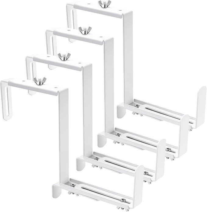 VIVIKEN Adjustable Planter Box Bracket, Flower Box Holder Brackets for Deck Railing, Window Box Hanging Brackets for Patio Garden Fence Pergola Balcony Supporting Heavy Planters-4 Pack