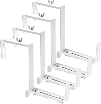 VIVIKEN Adjustable Planter Box Bracket, Flower Box Holder Brackets for Deck Railing, Window Box Hanging Brackets for Patio Garden Fence Pergola Balcony Supporting Heavy Planters-4 Pack