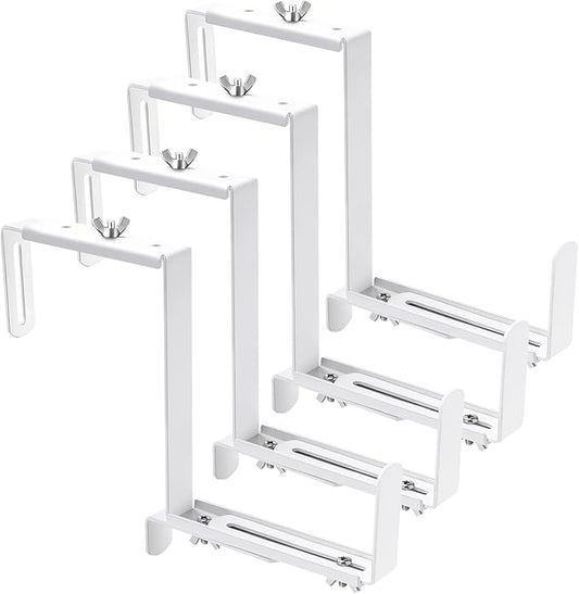 VIVIKEN Adjustable Planter Box Bracket, Flower Box Holder Brackets for Deck Railing, Window Box Hanging Brackets for Patio Garden Fence Pergola Balcony Supporting Heavy Planters-4 Pack