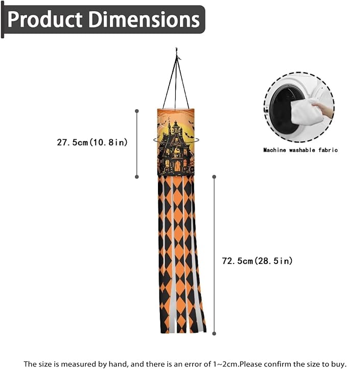 Jeiento Halloween Night Castle Windsock for Outside 40 Inch Windsock Flag with Hook Recycle 2 PackGarden Wind Socks for Holiday Party Home Yard Outdoor Decor Party Supplies