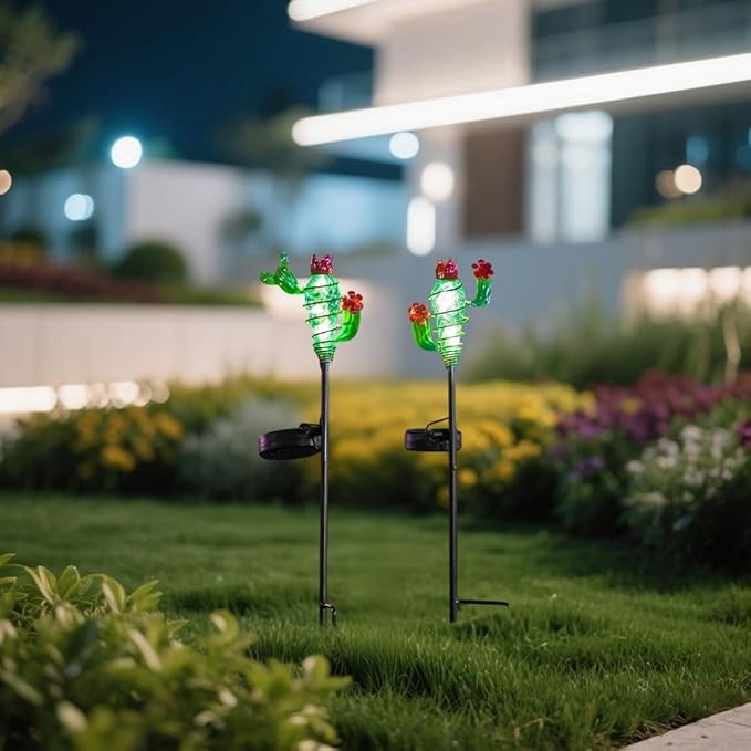 Viveta 2Pack Garden Solar Lights - Cactus Solar Figurine Lights Stake, Waterproof Outdoor Decor for Pathway, Patio，Lawn