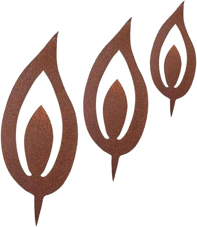 Cabilock 3pcs Metal Candle Flame Stake Rustic Iron Garden Decor for Outdoor Spaces Vintage Aesthetic Lighting for Patios and Gardens Weather-Resistant Design