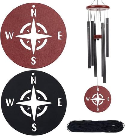 ORIGACH 2 Pcs Black and Red Compass Replacement Wind Catcher, Wind Chime Parts Replacement with 16.4FT Nylon Cord, Metal Wind Chime Replacement Sail for Memorial Sympathy Wind Chimes