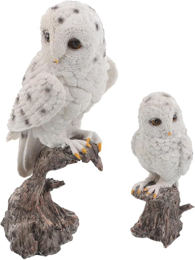 DOITOOL 2PCS Realistic Owl Figurine Weather-Resistant Garden Statues with Fine Detailing for Outdoor Patio Porch Decor and Science Learning