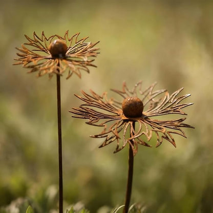 Rusty Metal Wild Flowers Garden Stakes 11.82 x 8.47 inches, Decorative Flowers Yard Stake Metal Art for Outdoor Garden Lawn Decor(Flower-D)