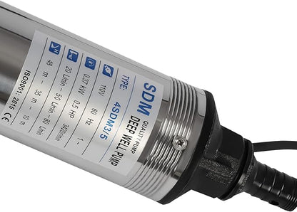 Deep Well Submersible Pump 110V 370W Electric Solar Powered Water Pump, 16 GPM Flow, 157ft Lift, Farm Ranch Irrigation Submersible Bore Hole Deep Well Pump 3420 RPM