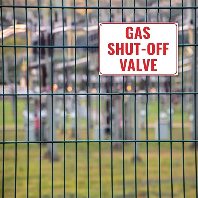 2pcs Gas Shut Off Sign - 12 x 8 inch Metal Aaluminum Emergency Shut-Off Sign for Patio, Outside, Inside, Outdoor, UV Protected & Weatherproof