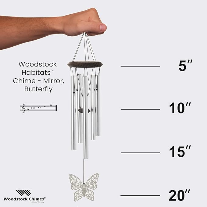 Woodstock Chimes Signature Collection, Woodstock Habitats Chime, 21'', Silver Wind Chimes for Outdoor, Patio, Home or Garden Decor (HCMB)