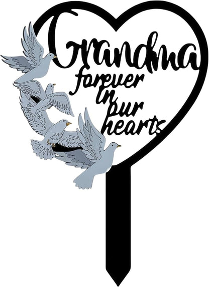 HPMAISON 11 inch Metal Grandma Memorial Stake Grave Decorations for Cemetery Gravesite Sympathy Markers Waterproof Memorial Gifts for Loss of Grandmother Tombstones Plaque Outdoors Lawn Yard Decor