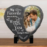 NAZENTI Custom Photo My Favorite Place In All The World Is Next To You, Couple Personalized Heart Shaped Stone With Stand, Gift For Husband Wife Anniversary Couples