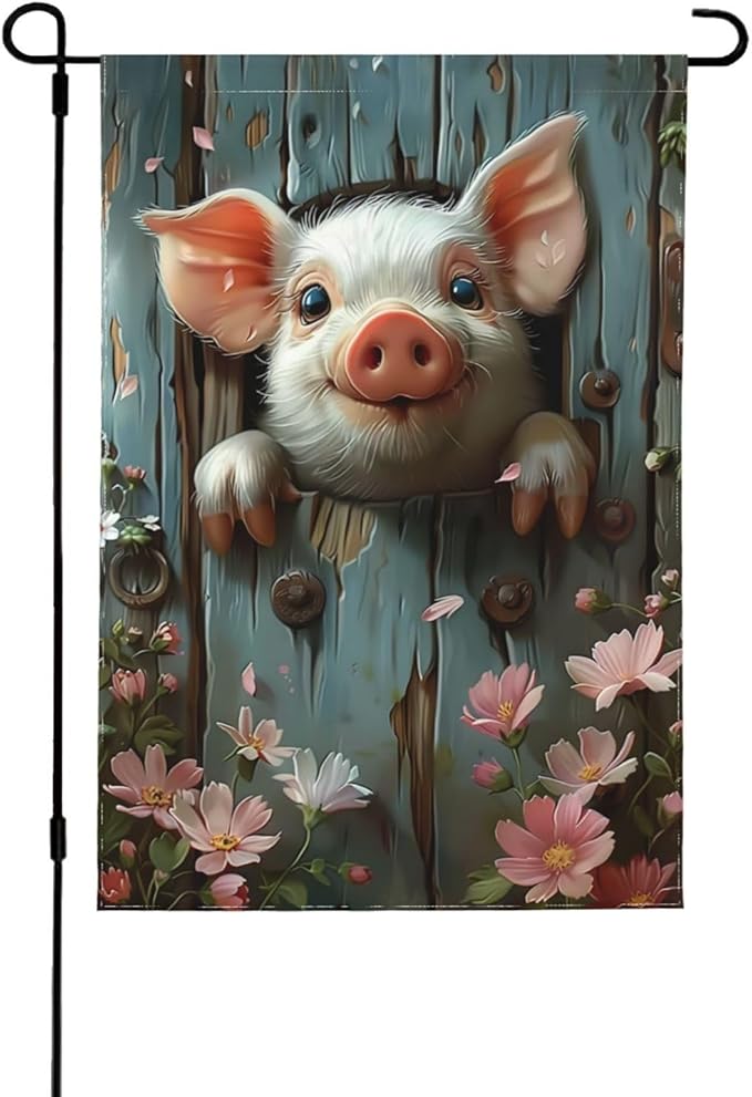 Funny Pig Garden Flags 12×18 Inch Double Sided Decorative Yard Banner Seasonal Flag for Outdoor Outside Decor