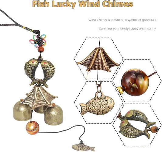 Hooshing Fish Wind Chimes for Outside Tiny Metal Garden Bells for Lucky Home Garden Patio Hanging Decor Gift
