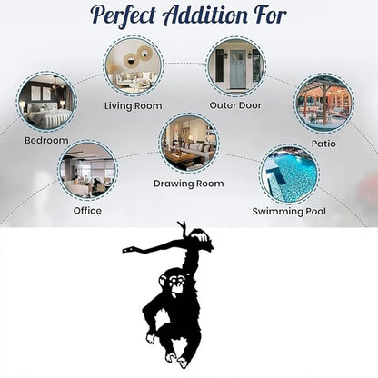 Hanging On The Branch Monkey Statue Garden Stake Yard Art Decor Iron Silhouette Metal Wall Art Home Garden Patio Outdoor Statue (9.84IN*6.1IN)